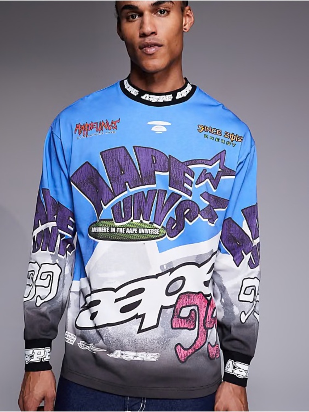 Aape by A Bathing Ape long sleeve motocross t-shirt in blue Tall NWT Size LT
